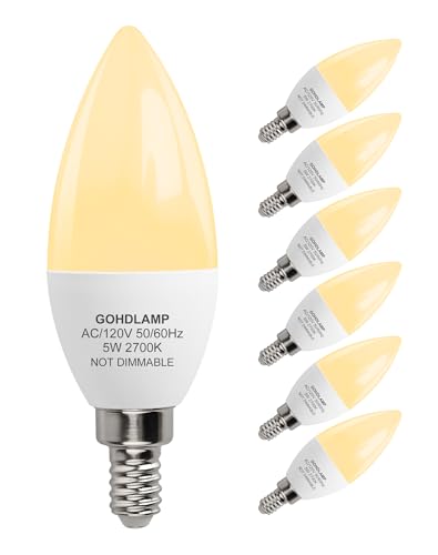 GOHDLAMP E12 LED Bulbs 60W Equivalent 5W Non-Dimmable B11 Candelabra Light Bulbs 2700K Soft Warm White 760 Lumens Pack of 6 for Chandeliers & Ceiling Fans