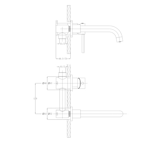 iVIGA Waschtischarmatur, 360° schwenkbar Wandmontage Wasserhahn Bad Unterputz Armatur Waschbecken aus Kupfer mit Keramik Kartusche, Golden
