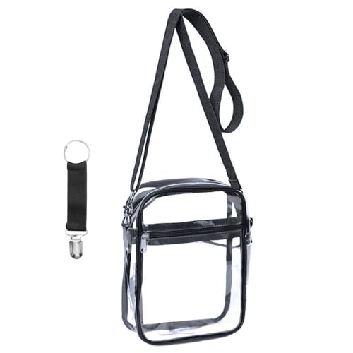 ZOCONE Bolso Transparente Bandolera Pequeño Bolso Transparente para Movil Mujer con Clip Sombrero 2 Bolsillos Neceser Mujer Impermeable para Movil Cosméticos Bolso Mujer Bandolera para Viajes (Negro)