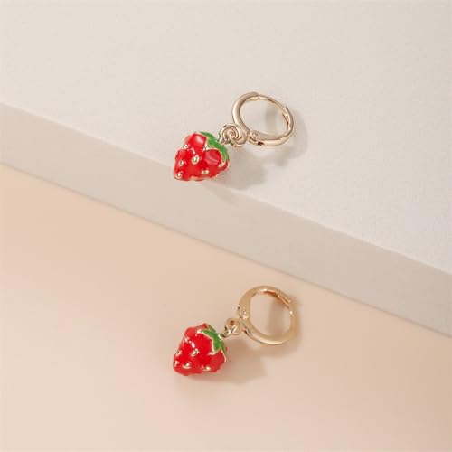 Cute Strawberry Small Hoop Earrings for Women Girls Tiny Huggie Red Enamel Lifelike Fruits Lucky Hypoallergenic Drop Dangle Jewelry Birthday Xmas Gifts for Daughter Niece Strawberry Music Festival3