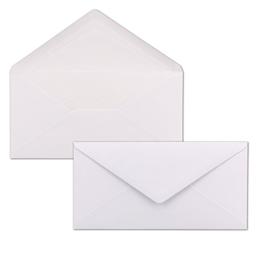 Paper24 - Sobres (1000 unidades, formato DL, 11 x 22 cm, 100 g/m²), color blanco con forro de seda blanco, ideales para invitaciones, tarjetas de Navidad, tarjetas de felicitación de la serie