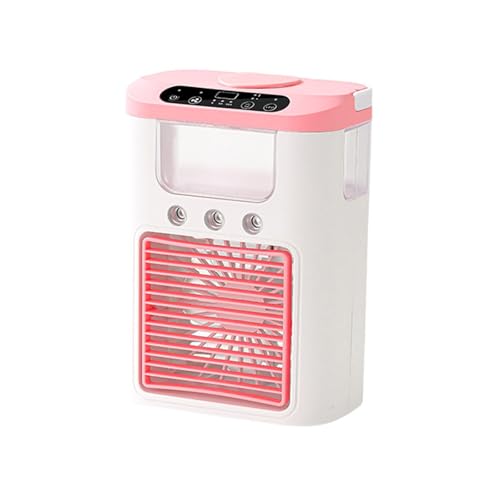 hogtnd Ventilador portátil de aire acondicionado con luz LED, pequeño acondicionador de 3 velocidades para dormitorio, ventilador de escritorio de bajo ruido