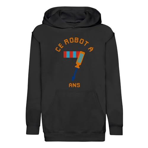 Sweat à capuche enfant vêtement anniversaire 7 ans motif robot cadeau