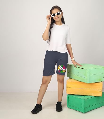 Image of KYDA KIDS Cotton Printed Pocket Bow Shorts for Girls - Regular Fit Girls Shorts with Elastic Waist Multicolored (Pack of 3)