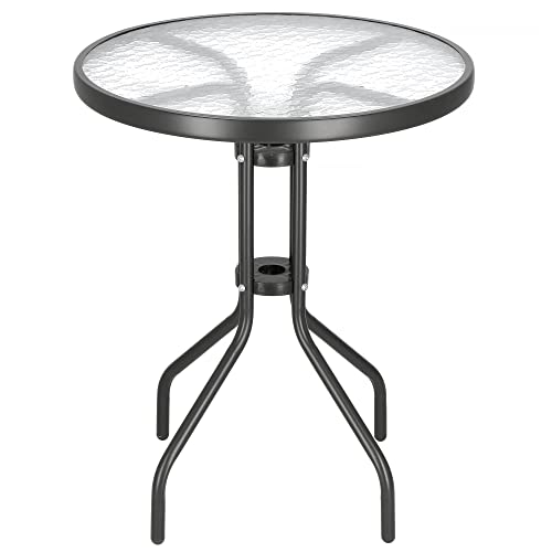 SPRINGOS Table de bistrot Table de Jardin Ronde Diamètre 60 cm Cadre métallique Table de Balcon Table en Verre Table d'appoint Plateau en Verre gaufré