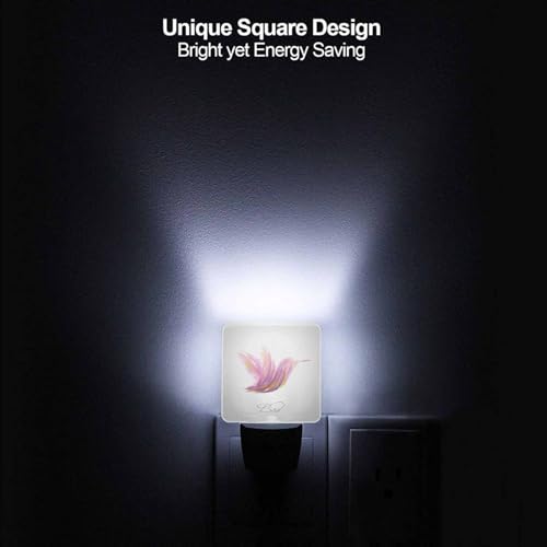 Image of LED Night Light,Shiny Lavender Striped Hummingbird LED Night Light Plug into Wall with Dusk to Dawn Light Sensor White Energy Efficient Nightlight for Bedroom Bathroom Hallway Living Room Kitchen