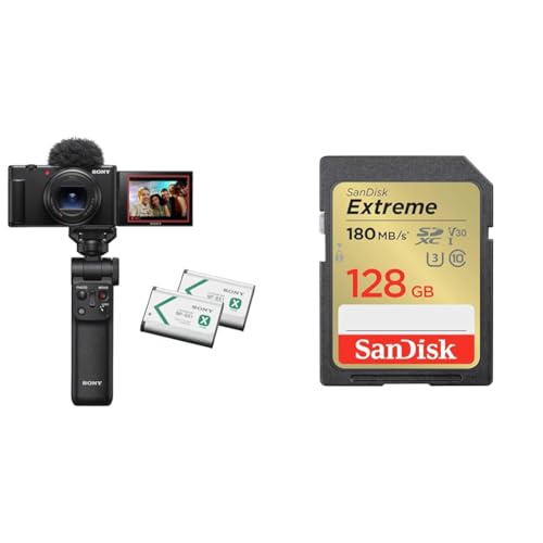 SONY(ソニー) コンパクトデジタルカメラ VLOGCAM Vlog用カメラ ZV-1II シューティンググリップキット ウィンドスクリーン付属 ズームレンズ ブラック ZV-1M2G B + 【 サンディスク 正規品 】 SDカード 128GB SDX