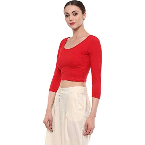 Image of Fressia Fabrics Women's Cotton Readymade Saree Blouse Stretchable Crop Top Choli Bustier Top