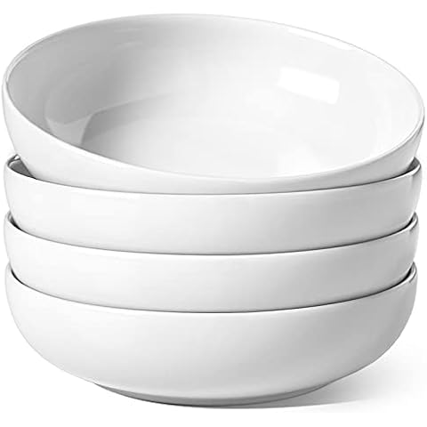 LE TAUCI Pasta Bowls 45 OZ, Salad Bowls Set for Serving Soup, Pasta, Noodle, Dinner, Large Kitchen Bowl Plates, Microwave Safe - 8.5 Inch, Set of 4, White Cover