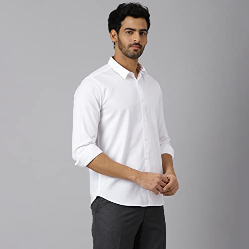 Image of KINGDOM OF WHITE Gala Full Sleeve Contrast Detail White Casual Shirt | 100% Cotton Fabric, Regular Collar, Slim Fit Shirt for Men