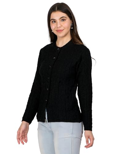 Image of Lady Willington Women Woolen Round Neck Self Design Cardigan Heavy Rainbow Fabric Cardigan Winter Wear Pure Wool Cardigan for Women Free Size Long Cotty Warm Cardigan Free Sizes