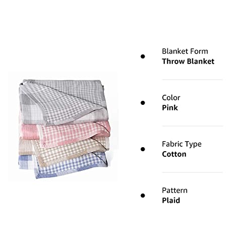 Stylechic Cotton Muslin Throw Blanket With Buffalo Check Pattern, Vintage Indoor And Outdoor Use, Reversible And Breathable Fabric For Yard Picnics, Bedding Or Chair Cover, Pink #TOP6