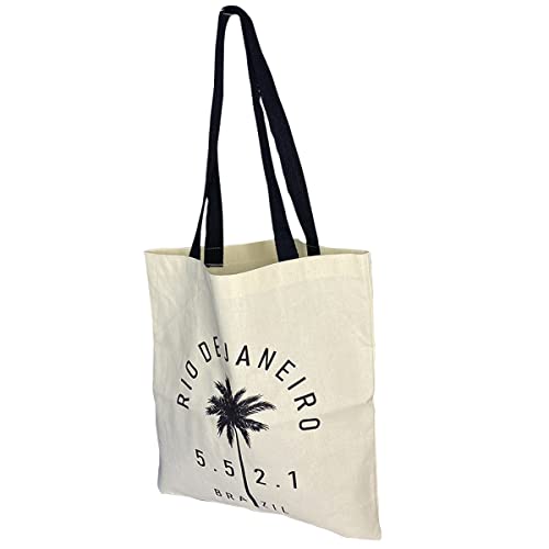 Ecobag Rio de Janeiro Bolsa de Praia Algodão Alça Preta