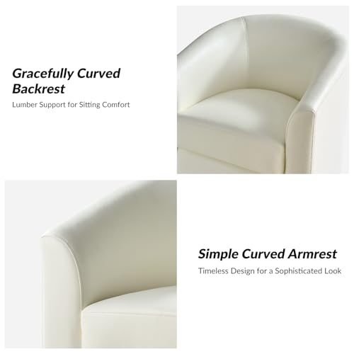 Image of HULALA HOME Faux Leather Swivel Accent Chair with Solid Wood Base, Round Swivel Barrel Chair for Living Room and Bedroom, No Assembly Required, White