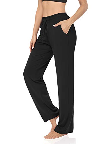 KEEPBEAUTY Womens Yoga Sweatpants Wide Leg Lounge Pants for Women Comfy Drawstring Joggers Pants Pockets Black XL
