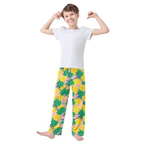 ZZXXB Summer Pineapple Boys Long Pants Soft Trousers Elastic Waist Kids Lounge Bottoms with Pockets S-XL2