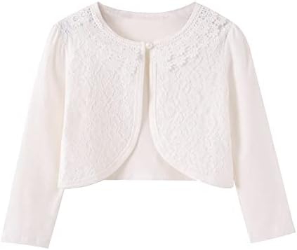SMILING PINKER Little Girls' Long Sleeve Lace Bolero Cardigan Shrug(6-7 Years,Ivory)