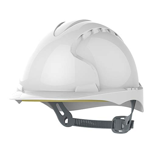 JSP EVO2 Safety Helmet with Slip Ratchet Adjustment Harness EN 397 Industrial Hard Hat for Building, Construction and Work sites White (AJE030-000-100)
