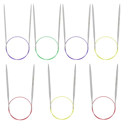 Image of Katech 16.93 inch (43cm) Circular Knitting Needles Set, 2.75mm-5.00mm Stainless Steel Knitting Needles with Cables, 7 Sizes Short Round Needle for Sweaters, Hats, Socks, Scarves