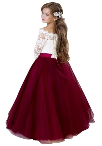 Girls Lace Tulle Princess Pageant Dress Long Sleeve Kids Flower Girl Dress for Wedding2