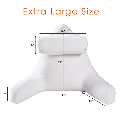 Cheer Collection Memory Foam Filled Tv,Reading And Bed Rest Pillow With Detachable Cervical Bolster And Headrest Pillow, Washable Cover (White) #TOP4
