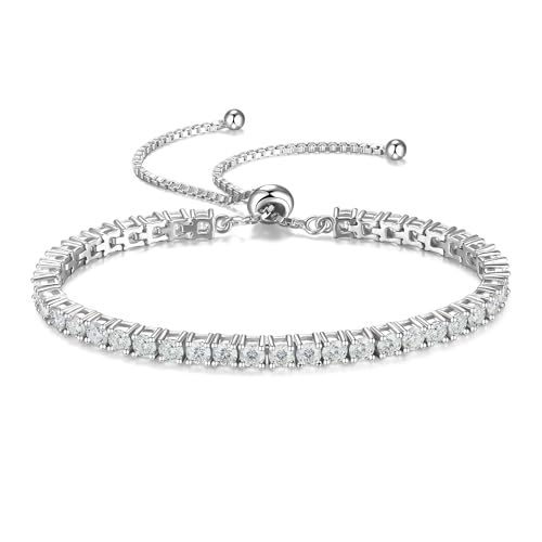 1.2-12 CTTW Moissanite Tennis Bracelet for Women, Adjustable 2-5mm D Color VVS1 Round Cut Moissanite Bolo Bracelet, 18K Gold Plated 925 Sterling Silver Simulated Diamond Bracelet Gifts for Women Her