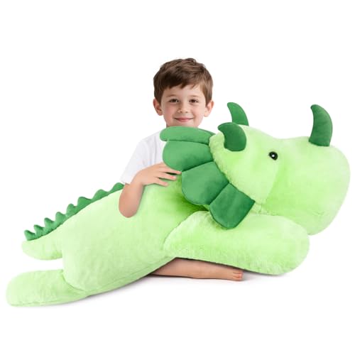 SuzziPals 43 inch Giant Triceratops Plush, Lifelike Giant Dinosaur Stuffed Animal for Stress Relief & Companion, Extra Soft Big Stuffed Animals, Jumbo Dinosaur Plush Toys Gifts for Kids Adults