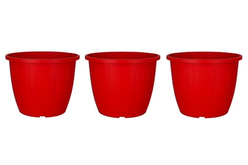 Image of Go Hooked Sunshine Flower Pot /Planters for Home Decor, Plastic Pots for Gardening /Home, Flower Pots Indoor-Outdoor & Planter for Plants (Red) (Pack of 3)