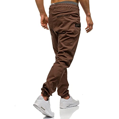 Manwan Walk Mens Fashion Athletic Joggers Pants Slim Fit Tapered Pants Cotton Cargo Sweatpants Brown M #TOP2