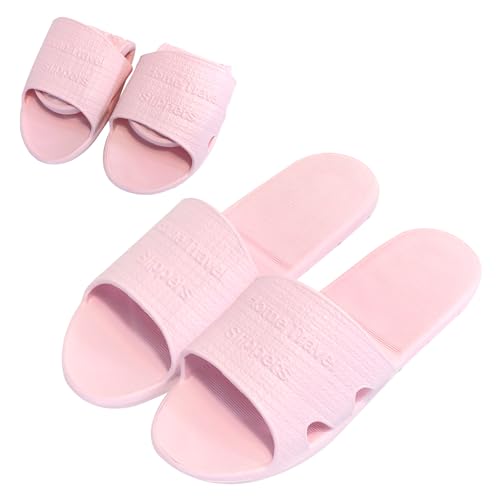 Foldable Shower Slippers, Portable Travel Slippers Foldable Sandals Quick Dry Non Slip House Bathroom Shower Slipper (Pink, UK Footwear Size System, Adult, Women, Numeric Range, Medium, 6.5, 8)