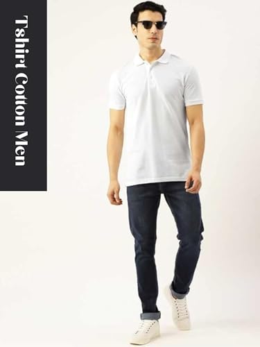 Image of Men's Poly Cotton-Matty Tshirt with Regular Fit Solid Pattern Half Sleeve Standard Length and Button Down Closure|Men's T-Shirts