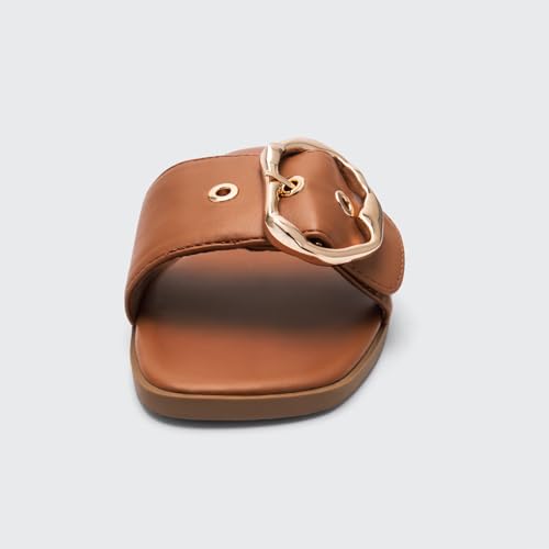 STUNAHOME Flat Sandals Women Fashion Slides With Soft Leather Paired with Metal buckle Slippers3