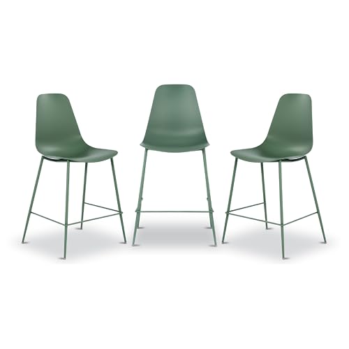 Image of Poly & BARK Isla Bar Stools Set of 3 - Counter Height Bar Stool for Kitchen - Set of Counter Stools - Indoor /Outdoor Barstools - Modern Kitchen Bar Stools - Pistachio Green