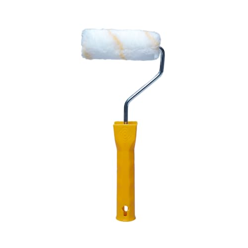 Image of Nippon Paint 4 Inch Yellow Stripe Set Roller Polyacrylic Threaded Handle Design-Semi-Smooth Surfaces Corner Access Tool-Professional DIY Interior Painting Commercial Residential