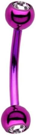 NEON Eyebrow Dark Purple Ring Piercing w/GEMS Titanium Anodized Curved Barbell 16g 7/16" (Standard Size)