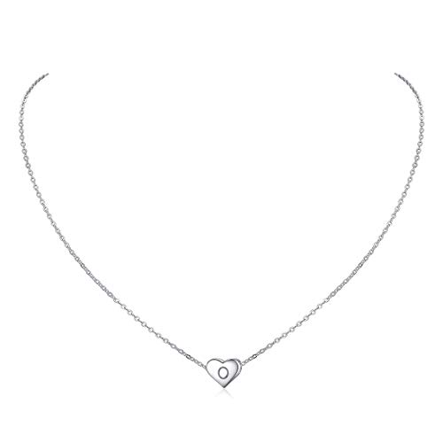 Tiny Silver Initial Heart Necklace-925 Sterling Silver Handmade Dainty Personalized Heart Choker Necklace for Women Letter O