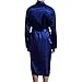 Lu's Chic Men's Silk Robe Lightweight Satin Kimono Summer SPA Lounge Long Sleeve Silky Bath Robe Soft Knee Length Bathrobe with Pocket Blue Large