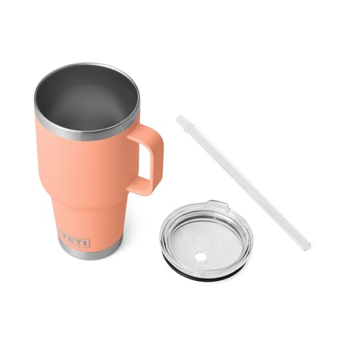 Image of YETI Rambler 35 oz Tumbler with Handle and Straw Lid, Travel Mug Water Tumbler, Vacuum Insulated Cup with Handle, Stainless Steel, Lowcountry Peach