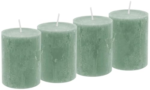 4 Rustic Stumpenkerzen Grün Salbei Tischdeko Partydeko Adventskranz...