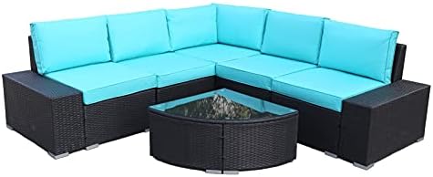XIULAIQ Oval Shape Outdoor Patio PE Rattan Wicker Furniture 6 Pcs Set Sectional 2 Middle+2 Armrest+1 Corner Sofa+1 Tea Table (Color : A)