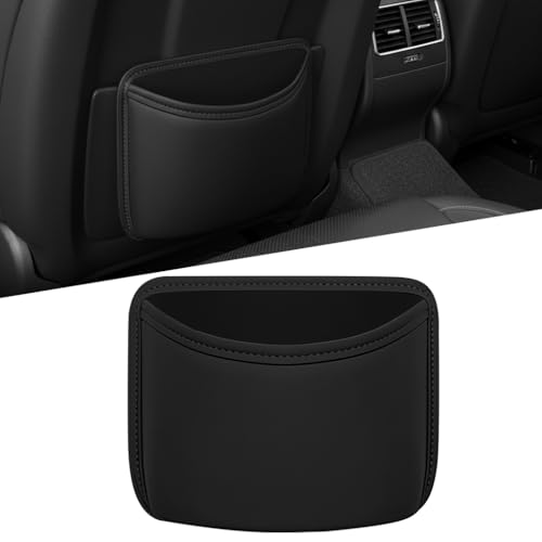 Image of STHIRA Car Organizer Pouch, Sleek PU Leather Trash Bin with Back Clips, Car Seat Side Pocket, Multi-Purpose Clamp On Storage Bin for Trash, Water Bottle, Accessories, and Gadgets, 20.5x16x7cm