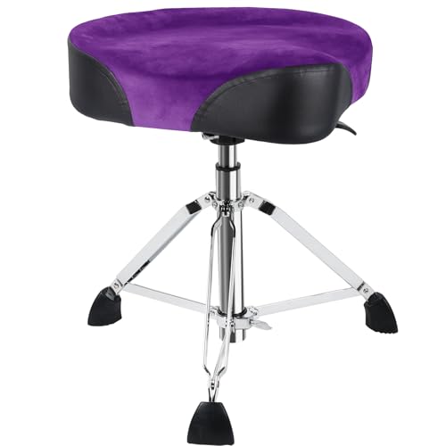 AKLOT Saddle Drum Throne, Hydraulic Drum Throne, Heavy Duty Drum Seat, Height Adjustable Suede Drum Chair, Motorcycle Style Drum Stool for Adults Drummers Purple