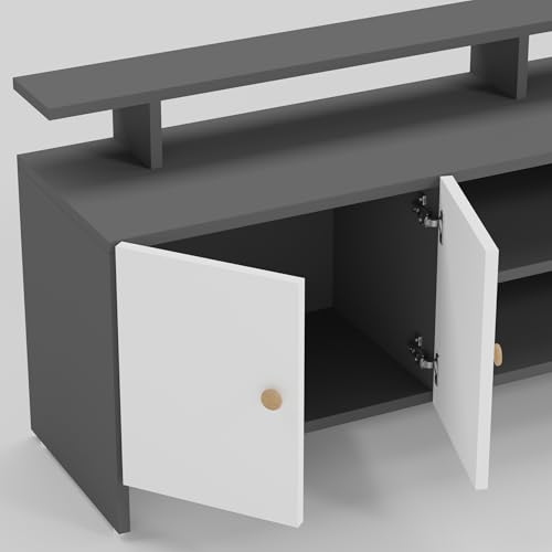 Image of TV Unit for Living Room | TV Cabinet & TV Stand | TV Table for Living Room | Modern Furniture for Home | Assembly-DIY | Color-Grey & White