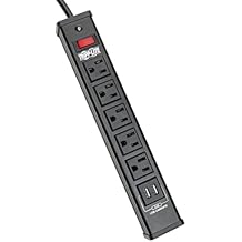 Tripp Lite 5 Outlet Surge Protector Power Strip, 6ft Cord, 450 Joules, 2 USB Charging Ports, Led, $10K Insurance TLM526USBB, 14.25in. X 4.75in. X 2.00in,Black