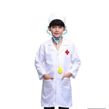 Camice Dottore Bambino, Costume da Dottore Unisex Grembiule da Infermiera Cappello Accessori da Dottore Ragazze Ragazzi Regali Giocattolo Regali a Partire dai 3 4 5 Anni(Cappotto + cappello)