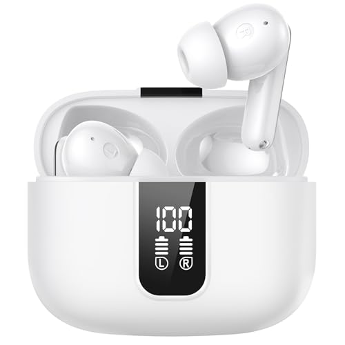 BAFONE Auriculares Bluetooth inalámbricos con Bluetooth de reproducción de 60 horas, pantalla LED, IPX5, impermeables, con micrófono, para TV, teléfono inteligente, portátil, computadora, deportes