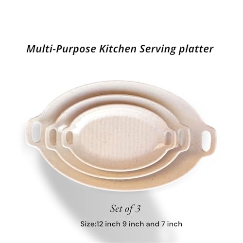 Image of Serving Platter | Melamine Snack Platter | Multi-Purpose Kitchen Serving Platter | Versatile Chip and Dip Tray for Snacks, Starters & Desserts | Lightweight & Dishwasher Safe | Set of 3 (CREAM)