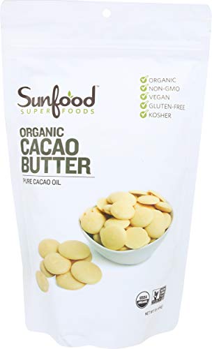 Sunfood Superfoods Organic Cacao Butter. 100% Pure Cacao Bean Oil, Chocolate Taste. Keto Coffee, Smoothies, Dessert, Ice Cream. Ideal for Cooking & Baking. Use as Skin-Care For Healthy Glow . 1 lb Bag