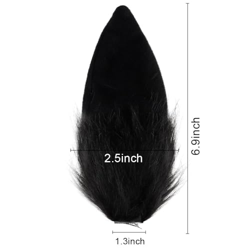 NALACAL 2Pcs Bunny Ears Hair Clips Furry Plush Rabbit Ear Headband Halloween Prop Party Prom Cosplay Headwear Costume Hair Accessories for Women Girls - Black 6.9x2.5in