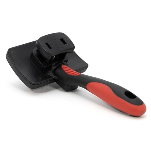 Image of Jeffers Pet Self-Cleaning Slicker Brush for Dogs & Cats - Self Cleaning Button, Removes Tangles & Loose Hair, Non Slip Handle for Easy Grooming, Go To Gift for Pet Owners - Black, Red - Small